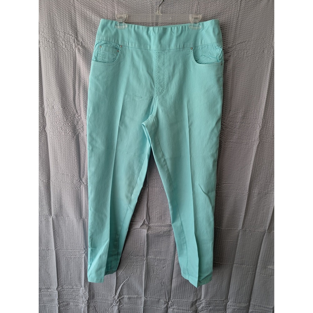 Blair Womens Aqua Turquoise Pull On Straight Leg Pants 14MS Stretch Flat Front - Picture 2 of 11
